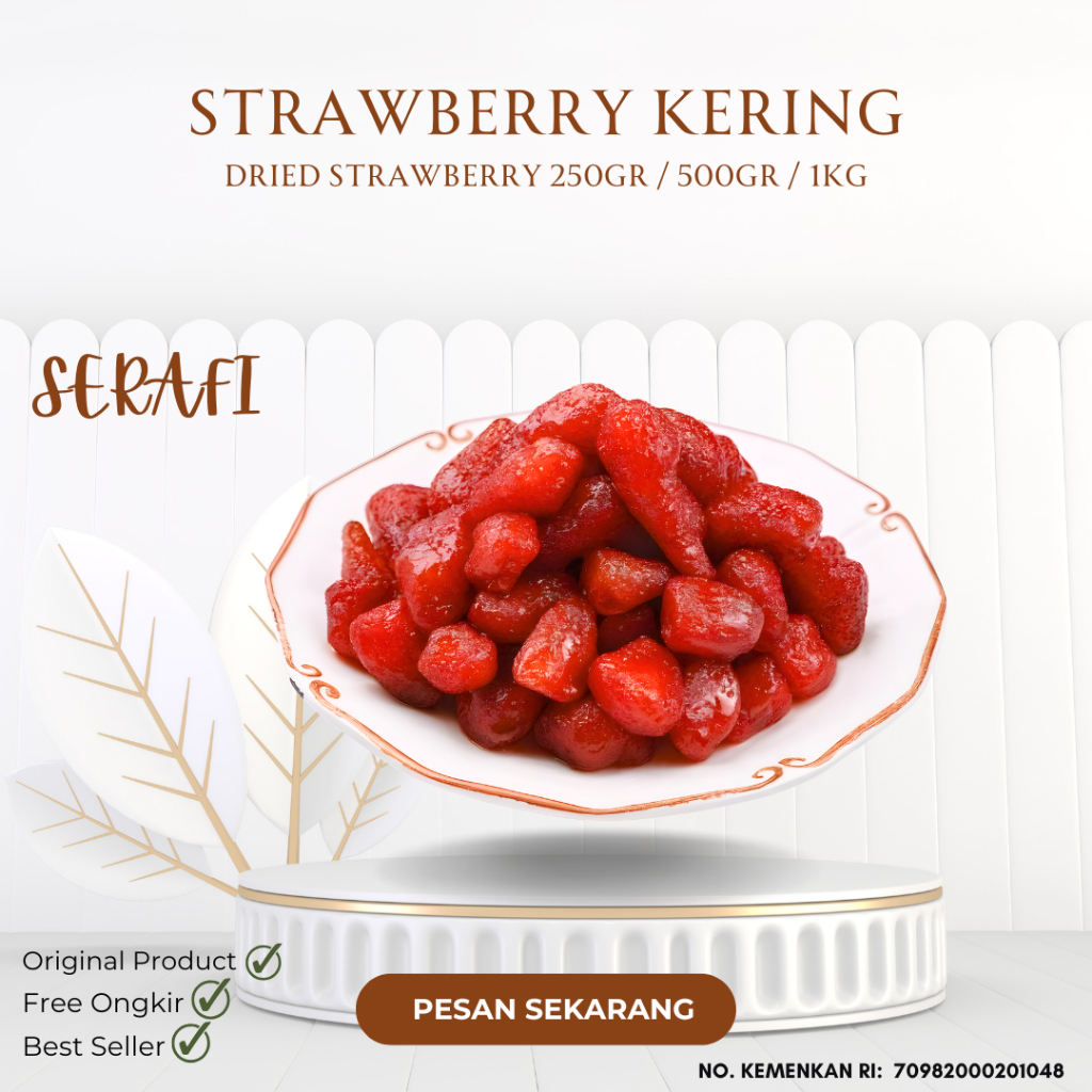 Manisan Strawberry Impor | Buah Kering Premium | Snack Sehat & Lezat 250g | 500g | 1kg