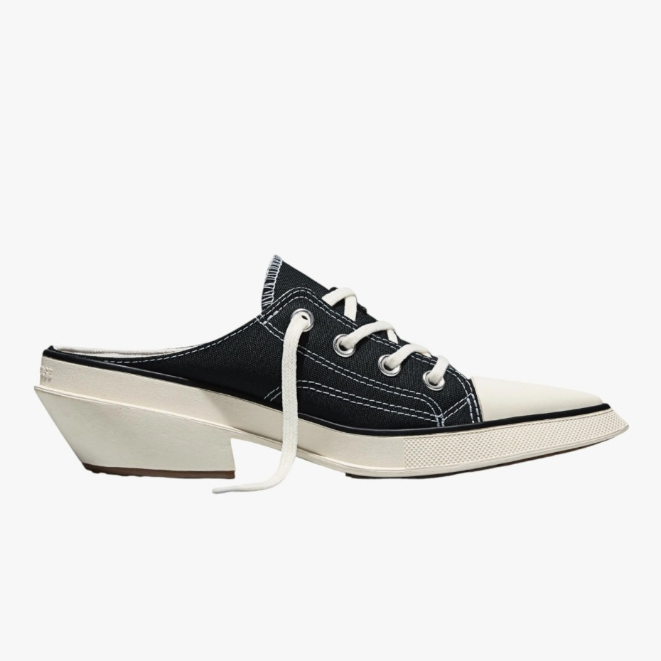 Sepatu Sneakers Wanita Converse Chuck 70 De Luxe Pointed Mule Heel Platform Black Egret White Origin