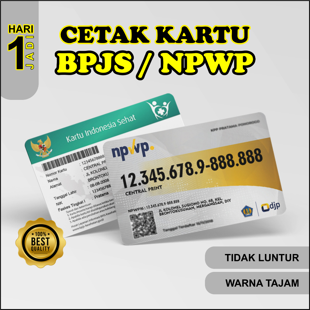 Cetak kartu KIS BPJS NPWP Bisa Satuan Anti Luntur Bahan PVC Tebal 2 SISI Murah