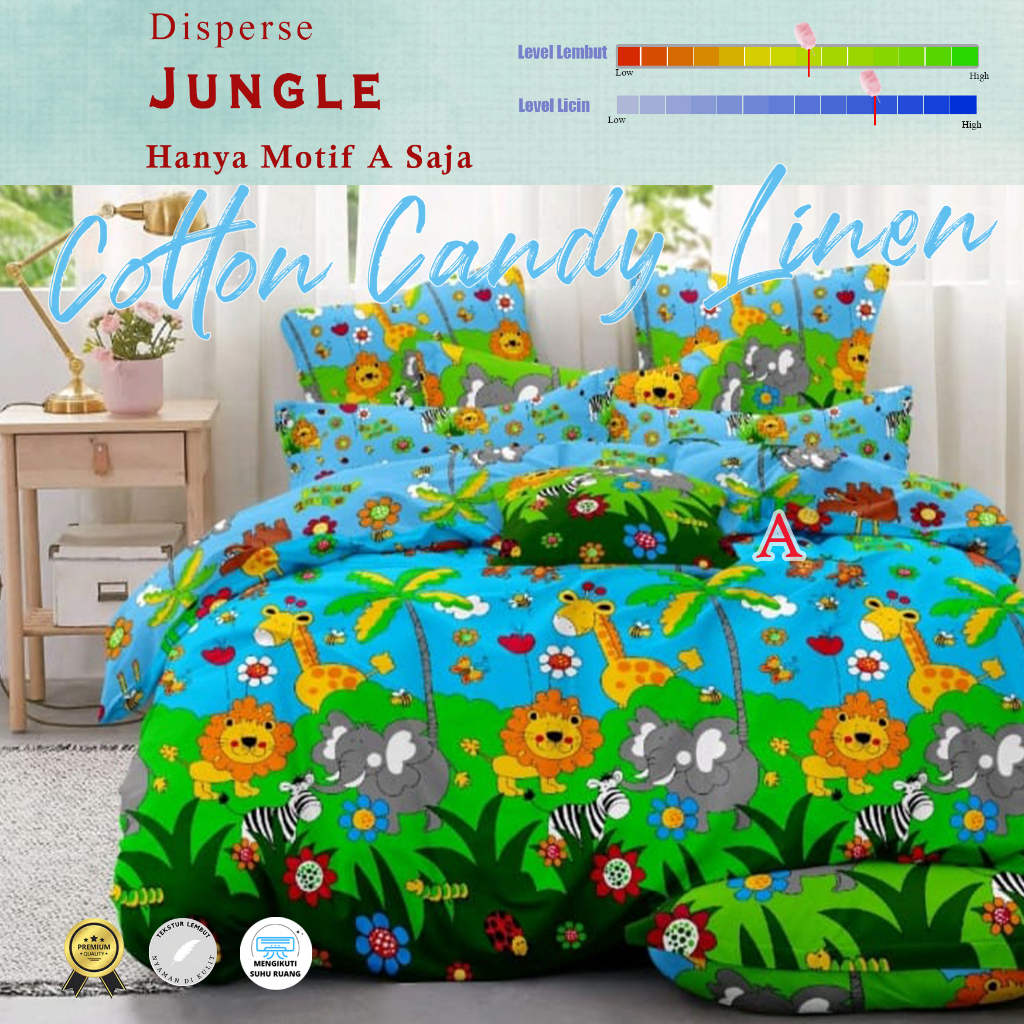 Sprei Set Motif Anak Jungle Katun Disperse / Bedcover Motif Karakter / Motif Kartun