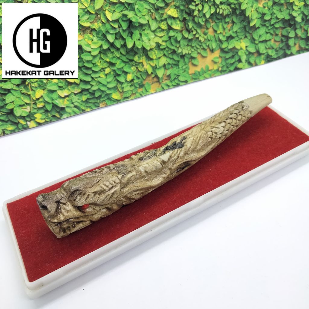 Klokotan once pipa kayu kemuning gading ukir naga C37