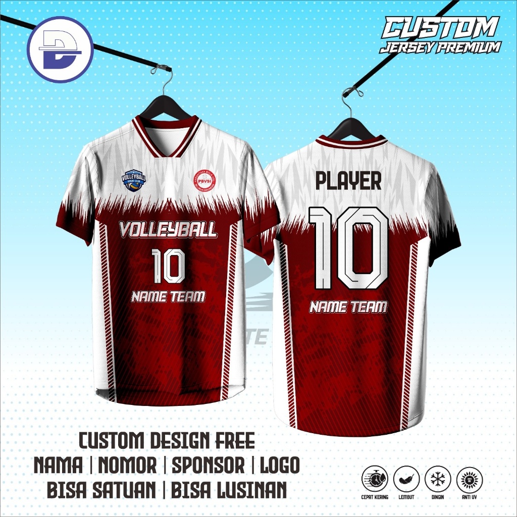 JERSEY VOLLEYBALL PRINTING ATASAN ANAK DEWASA FULL PRINTING CUSTOM NAMA NO PUNGGUNG / Jersey Futsal 