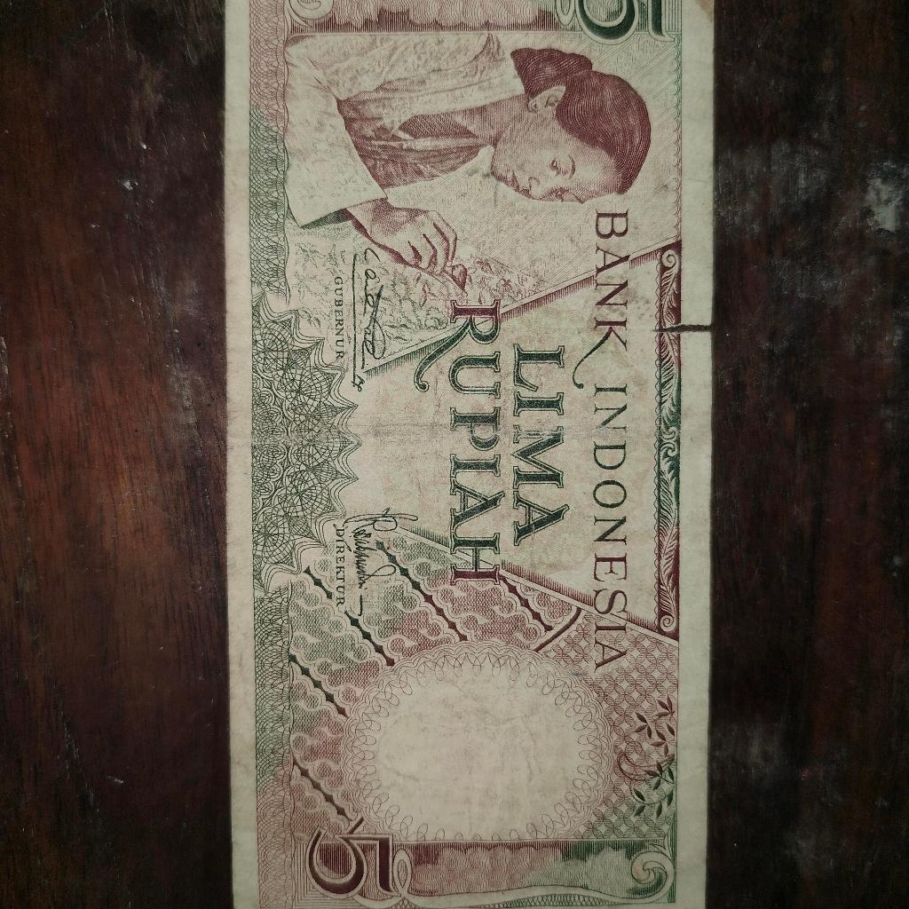 uang kuno 5 rupiah pekerja tahun 1958