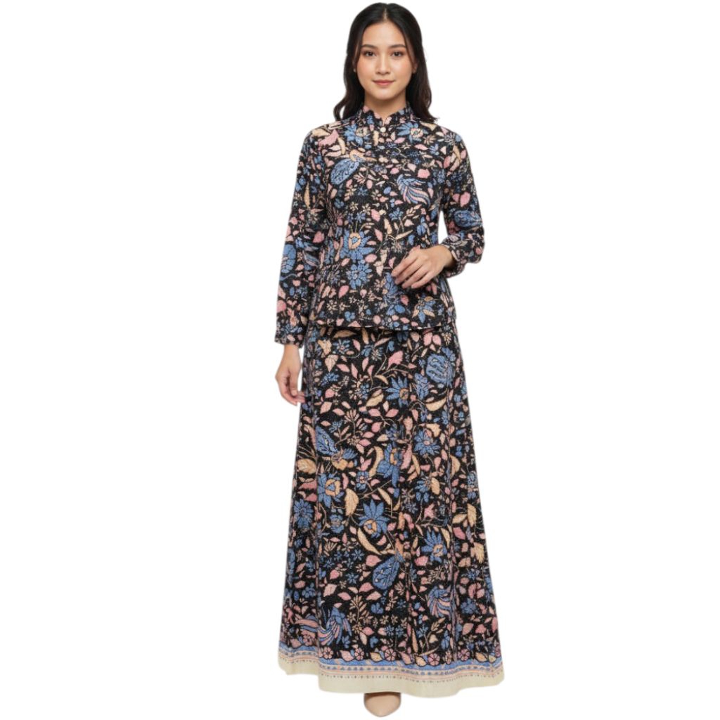 Setelan Batik Rok & blus baju kantor wanita dewasa atasan kerja tigneg hitam