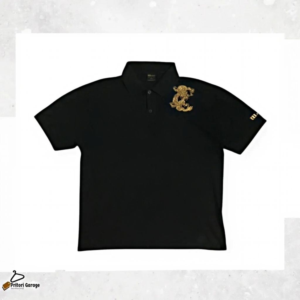 Polo Lengan Pendek Short Sleeve Sukajan Dragon Menlow Ringer Tee Black Gold Colour Vintage L