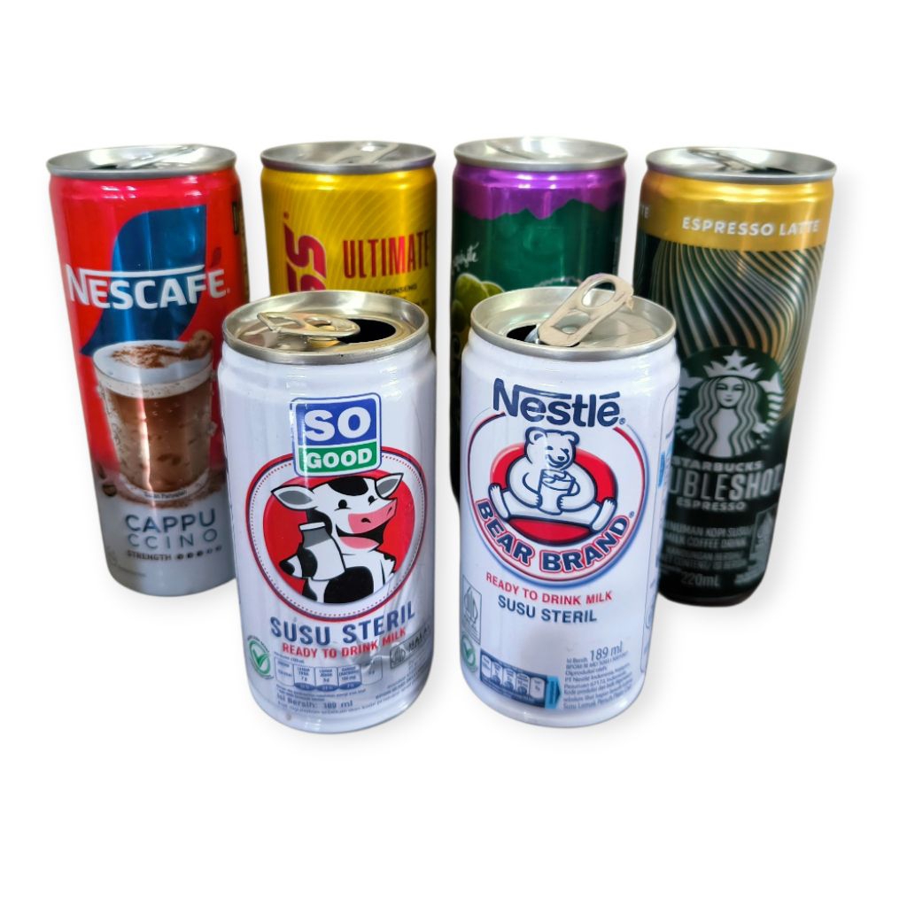 Kaleng Bekas Aneka Minuman Bahan Kerajinan