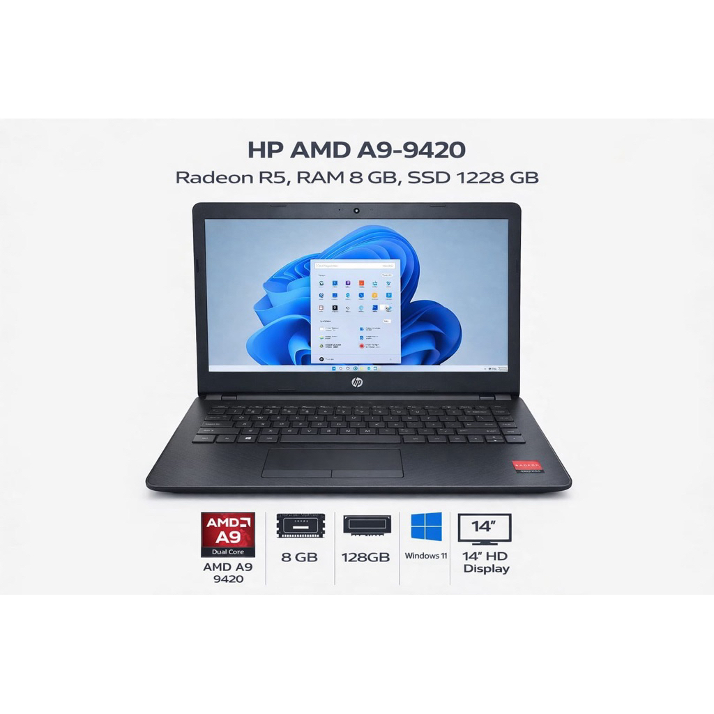 Laptop HP AMD A9-9420 Radeon R5 RAM 8GB SSD 128GB — Laptop Second Mulus Siap Pakai
