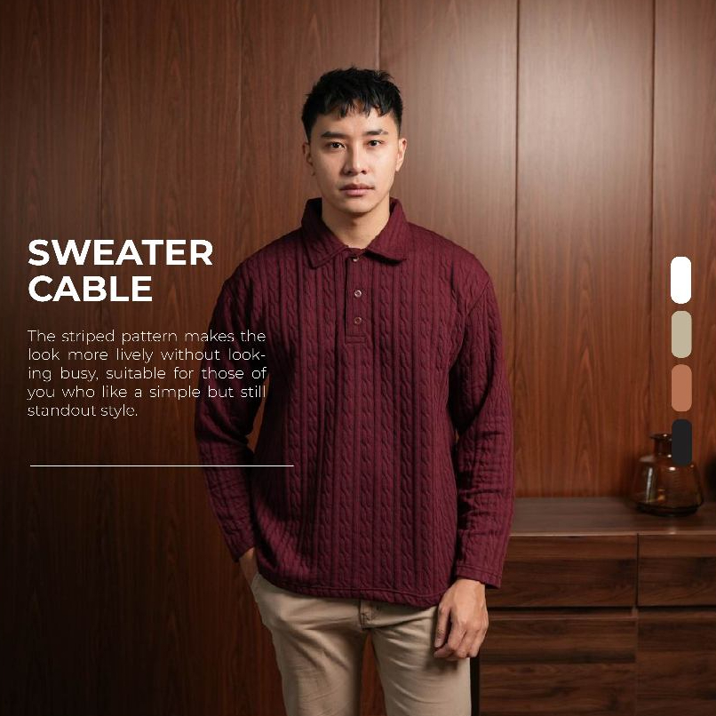 Furiex Sweater Polo Cable-knit Sweatshirt Cable-knit Sweater Rajut Lengan Panjang Pria