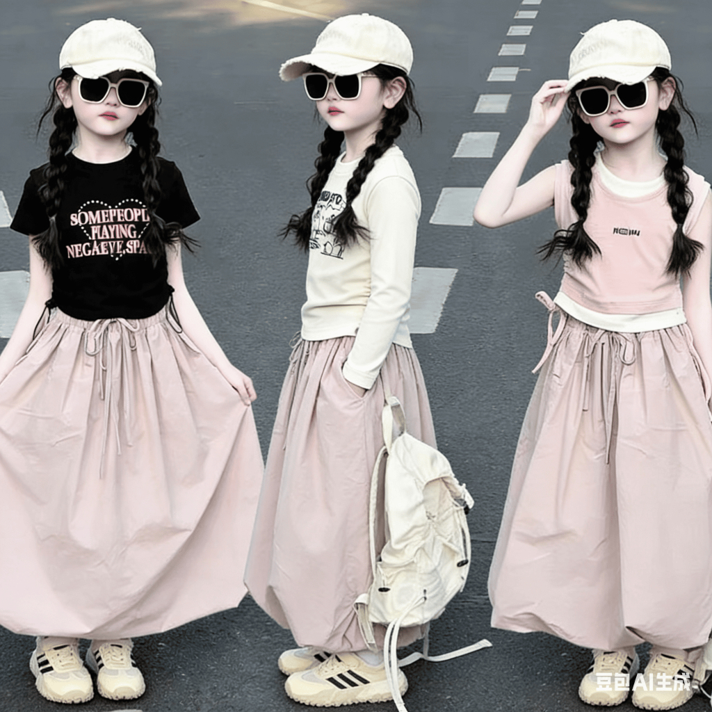 Setelan Anak Perempuan Kaos + Rok Balon Panjang Casual Korea Trendy