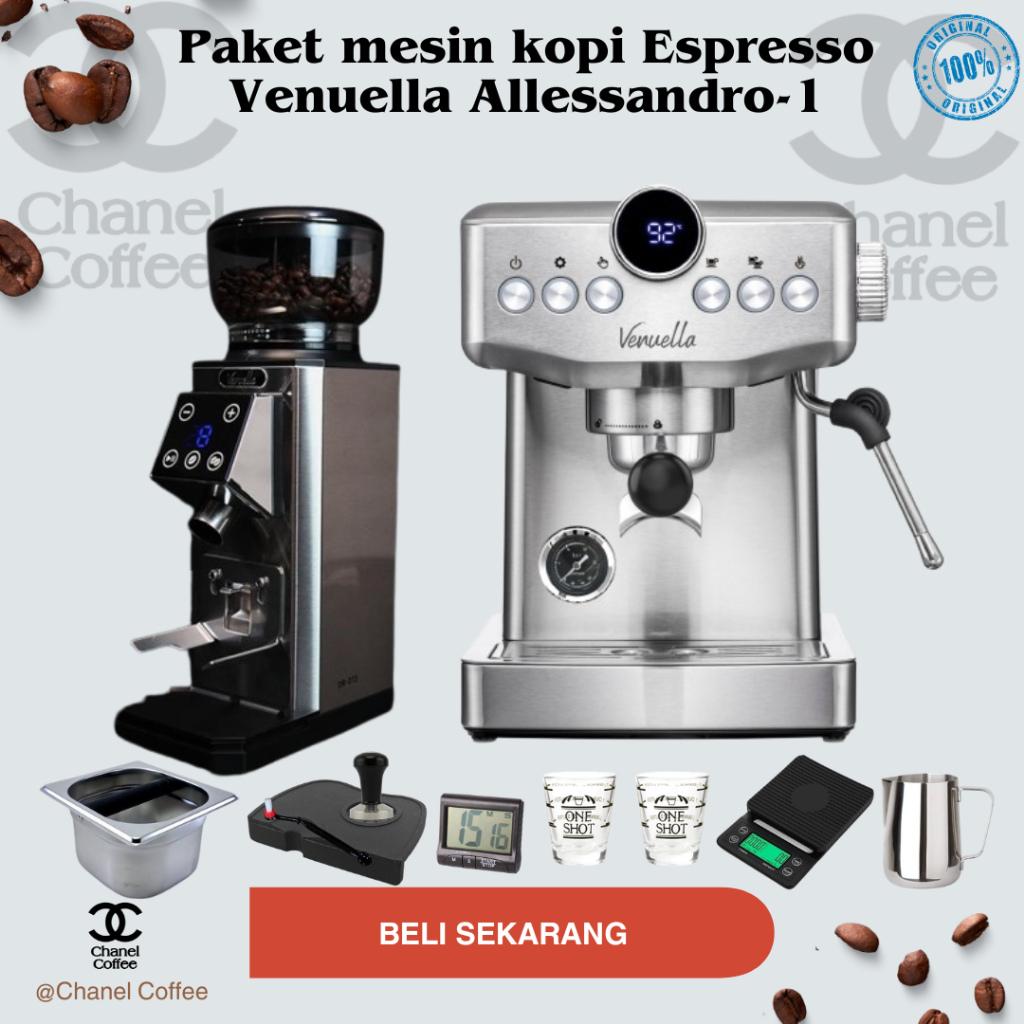 Paket Mesin Kopi Espresso For Home Venuella Alessandro-1 + Grinder Venuella Dario-1s Touch Auto + To
