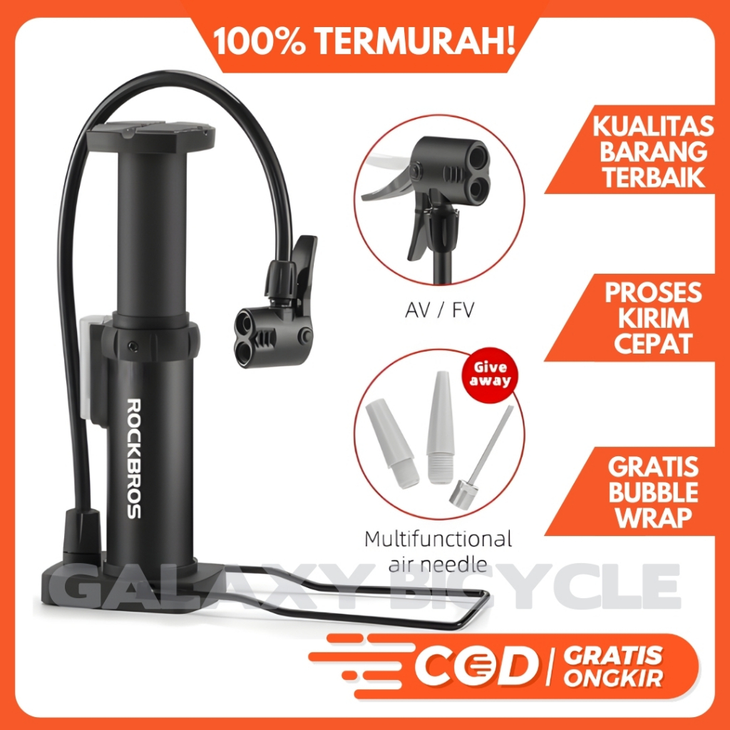NEW Pompa Sepeda Motor Mobil Rockbros Alloy Pompa Injak 4522 Portable Pentil Schrader / AV dan