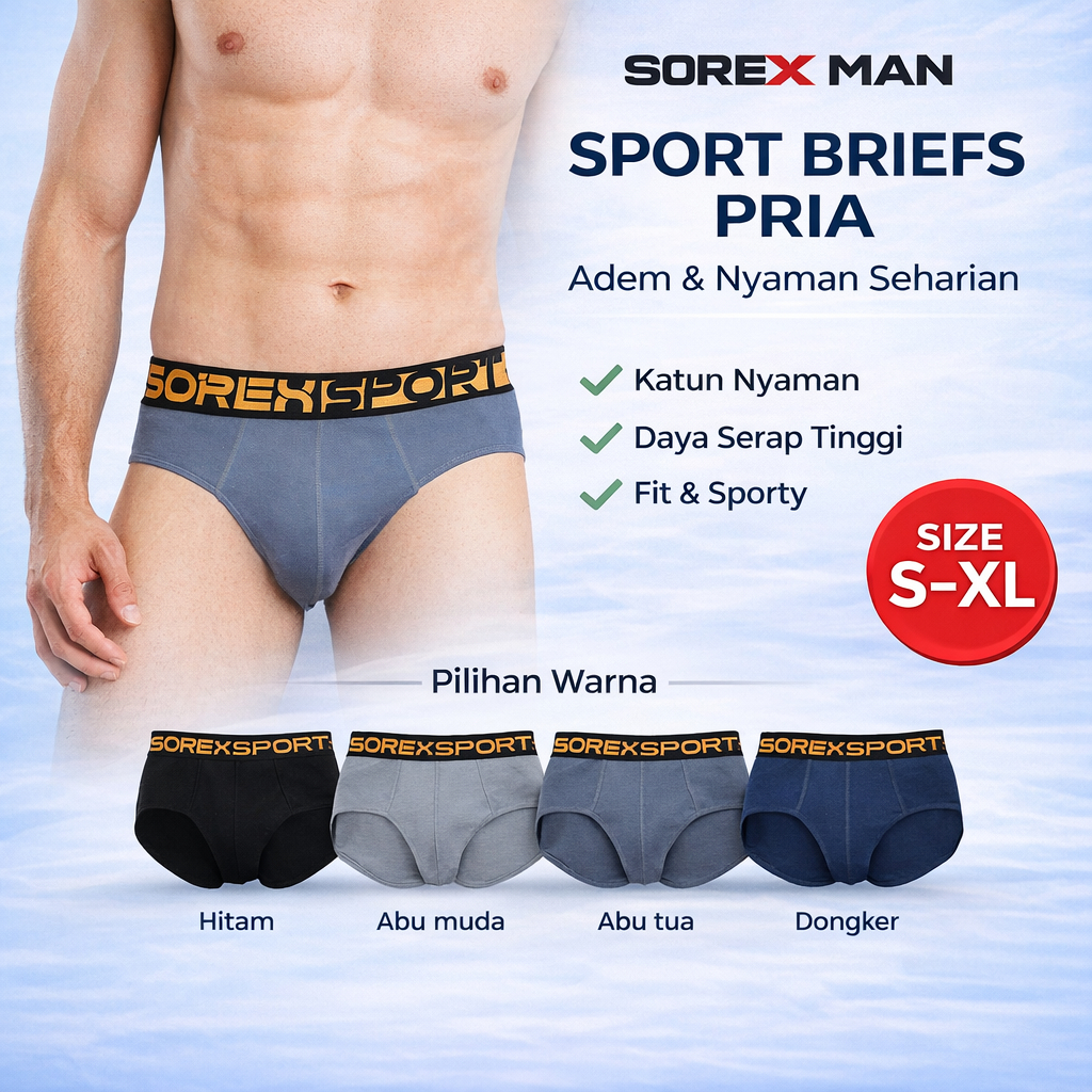 Sorex Man Celana Dalam Segitiga Pria Katun Men’s Sport Briefs CD Lk M 3010 - 3 Pcs
