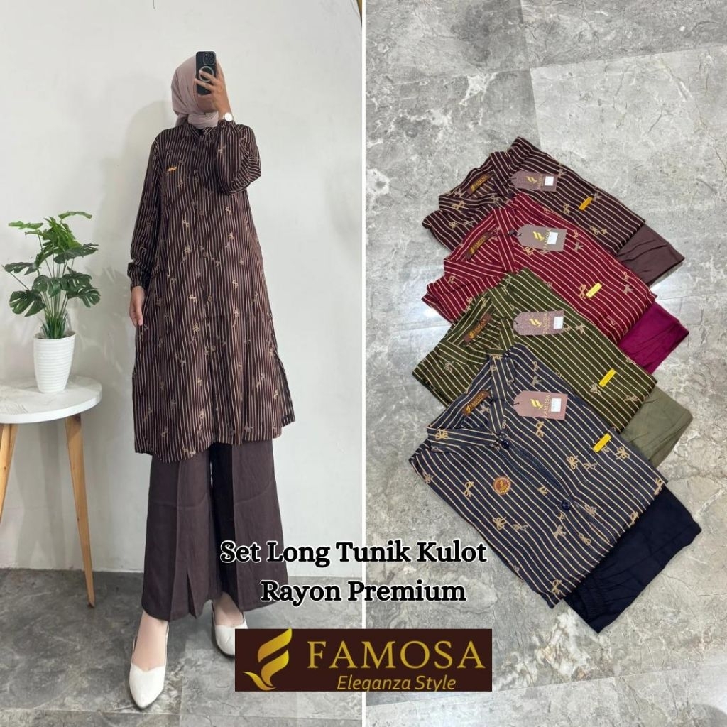 SETELAN/ONESET TUNIK/SETLONG TUNIK KULOT RAYON PREMIUM KOMBINASI TWILL AI