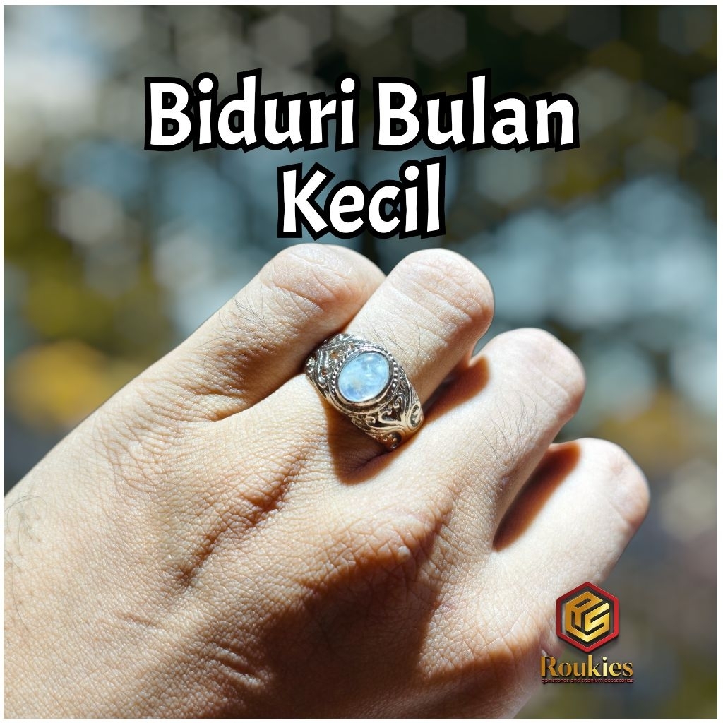 Cincin Batu Biduri Bulan Moonstone Klip Biru Srilanka Kecil