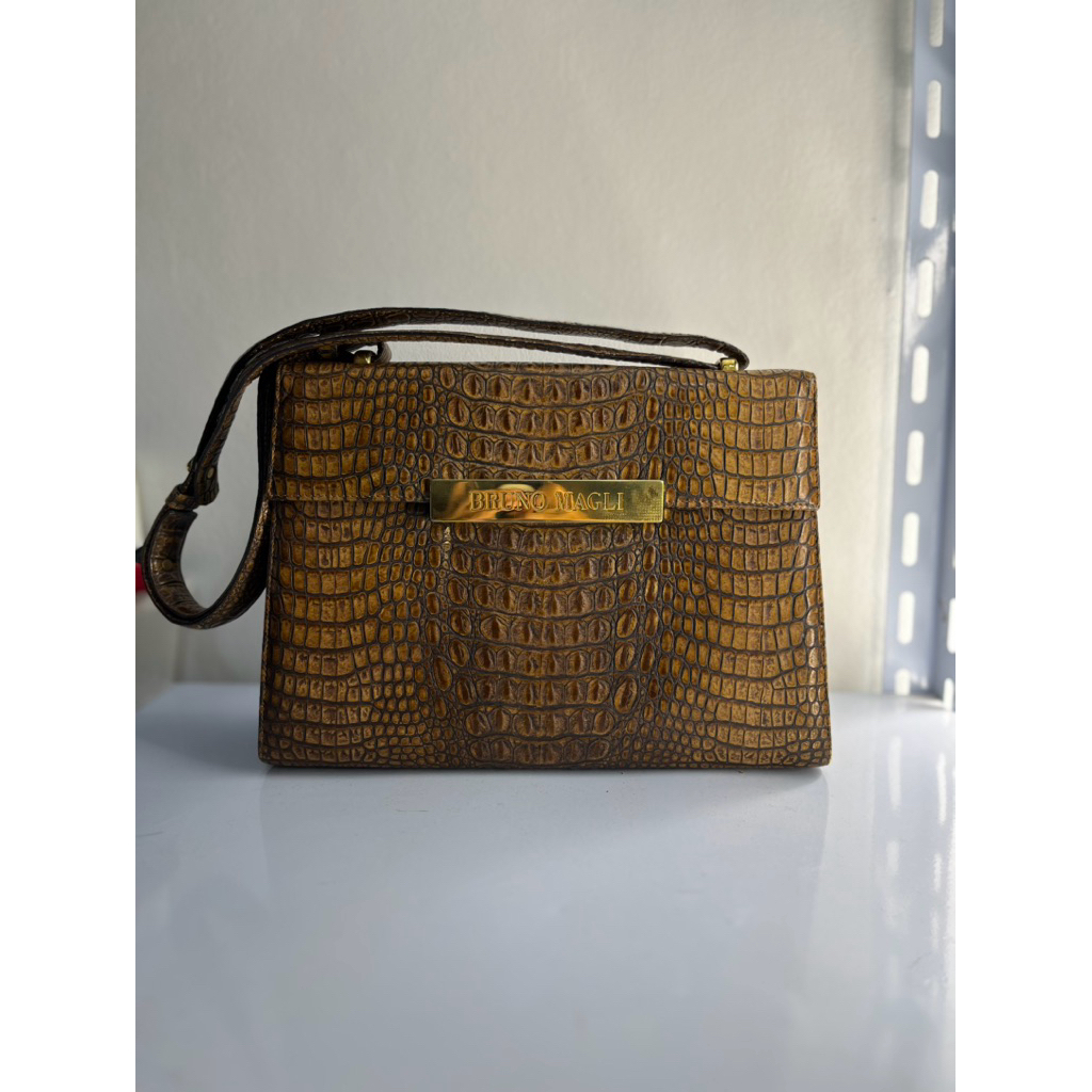 BRUNO MAGLI CROCO BROWN LUXURY BAG ITALY CROCODILE