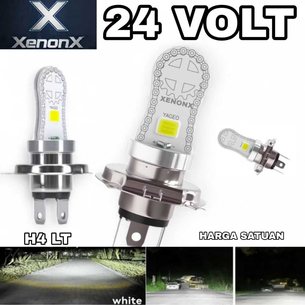Lampu LED Utama Depan 24 Volt H4 LT Laser Gun Biled High Low Putih D3 COB Truk Bus Fuso Canter Tront