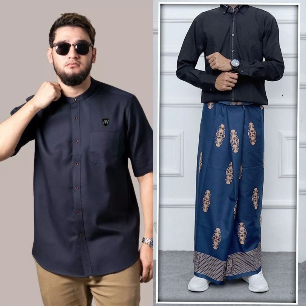 Baju muslim - baju koko pria dewasa - sarung batik - baju Koko Benzema - sarung batik sarwon