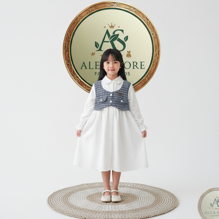 ALEA STORE - Dress Rompi Knit Anak Perempuan DRP 3-12 Tahun Set Lengan Panjang Korea Katun Polymicro