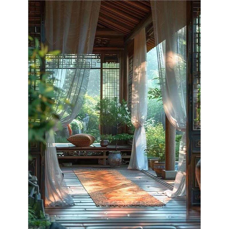 Lukisan pemandangan alam, latar belakang seleb TikTok, kain latar ruang siaran langsung, dinding lat