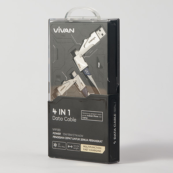 VIVAN KD VYF120 Kabel Data USB 4in1 Fast Charging 2 Kepala 4 Konektor 120cm Type C Lightning