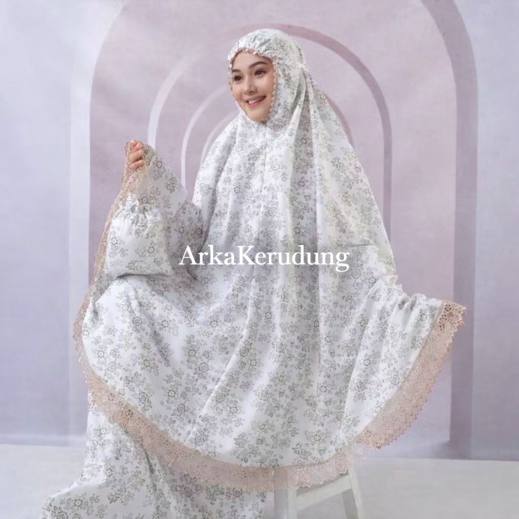 Mukena Katun Voil Glitter Putih Motif Bunga Renda Jumbo