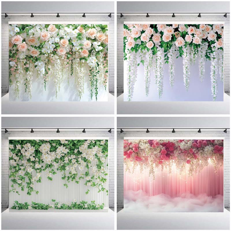 Kain latar belakang bunga putih, spanduk, bendera, dan panji dekorasi pesta pernikahan/Hari Valentin