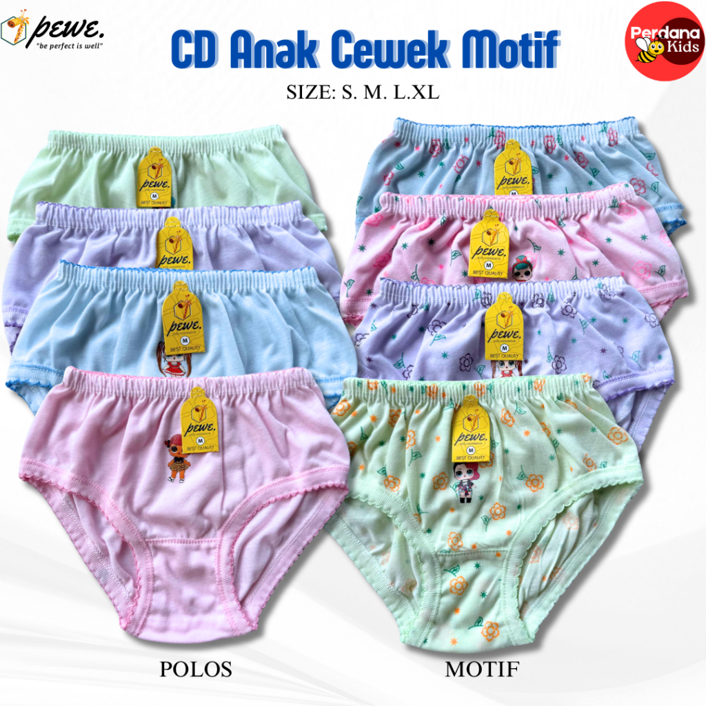 6 Pcs Celana Dalam Mix Motif Polos dan Bunga ”Pewe” / Grosir Cd Anak Wanita Murah / Clana Dalam Cewe