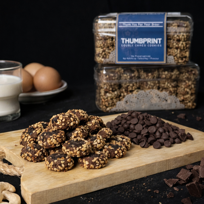 THUMBPRINT Choco Kacang Mede Premium Butter | Kemasan Jar 750ml & Hardtop 350gr | Kue Kering Spesial Lebaran by RaMaChef