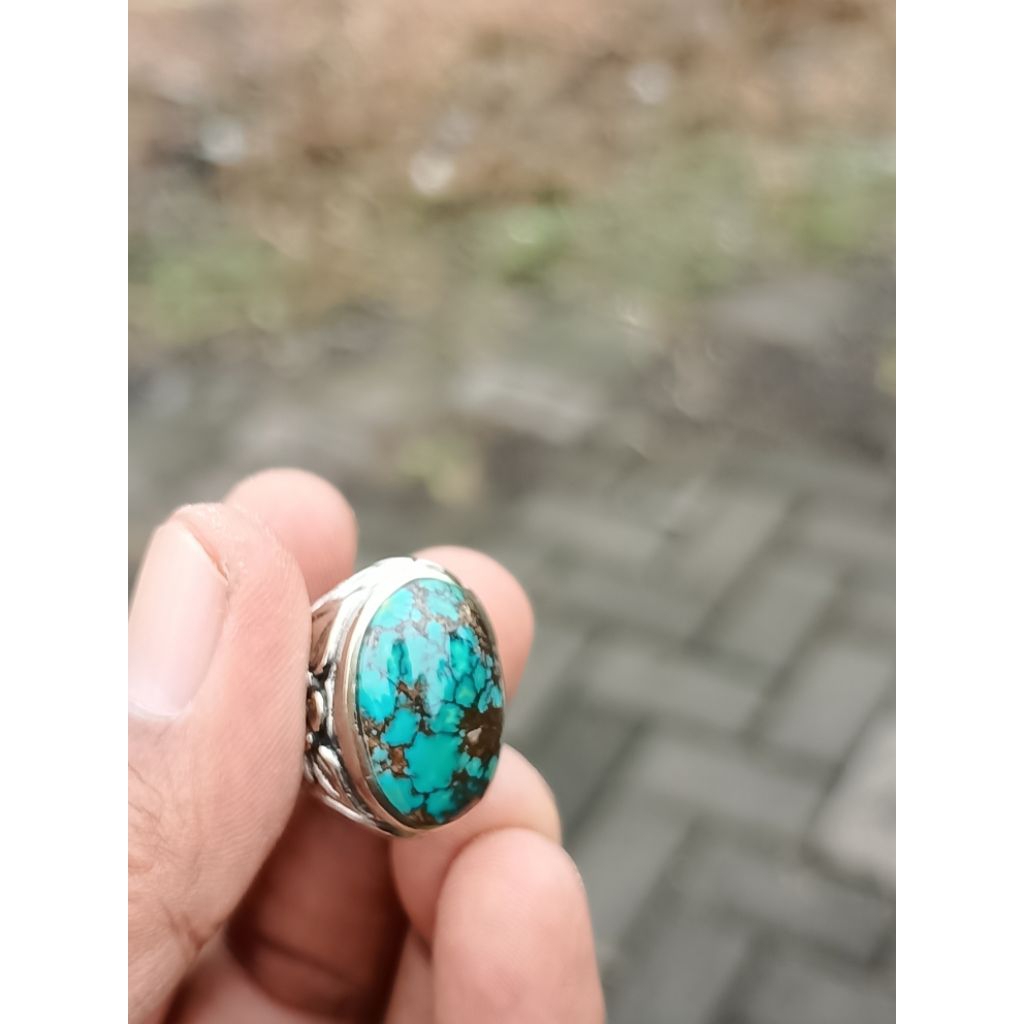 cincin batu pirus persia gradasi hijau tosca | ring alpaka ukuran 18 | natural