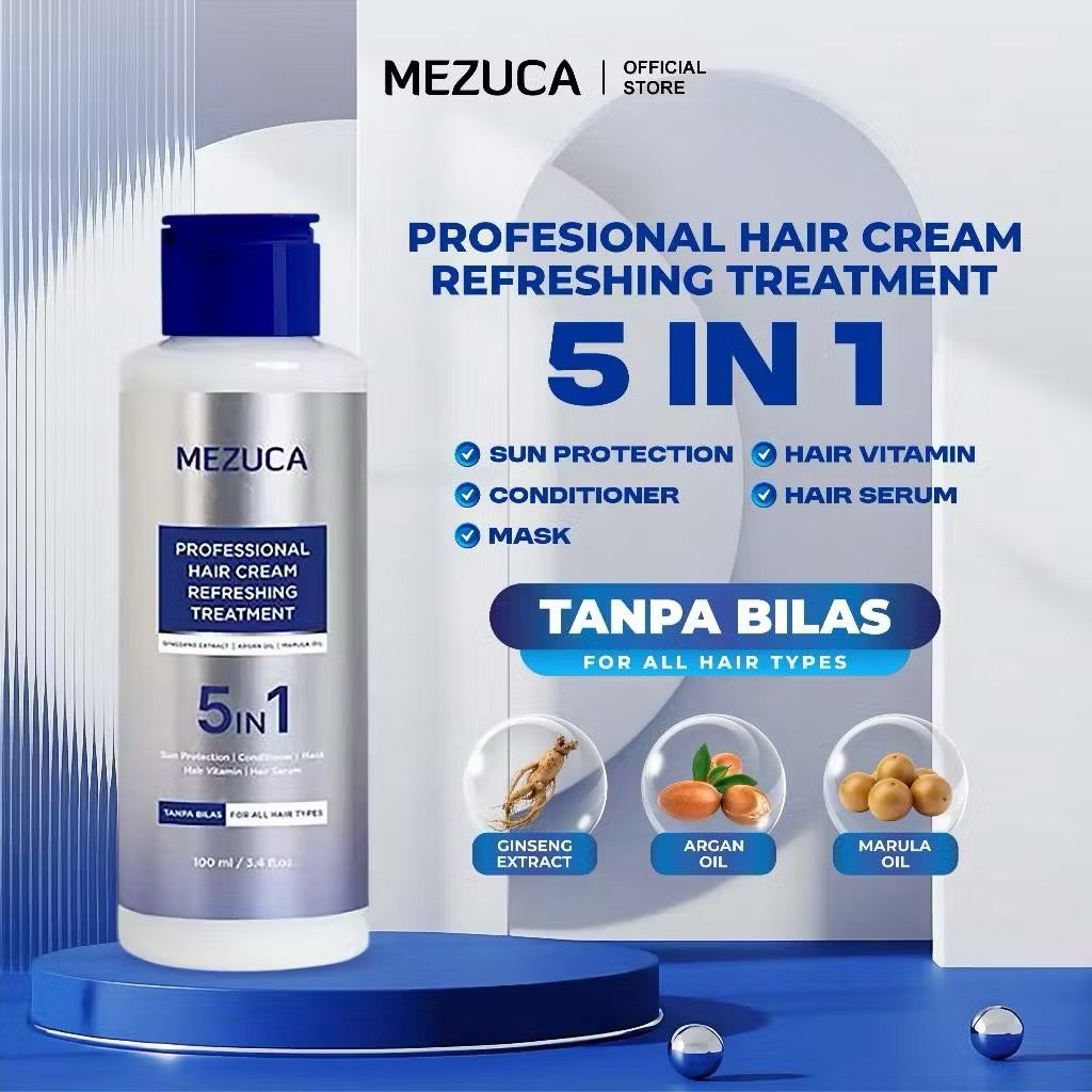 (1Pcs) MEZUCA Profesional Hair Cream Refreshing Treatment Tanpa Bilas 5in1 Sun Protection Conditione