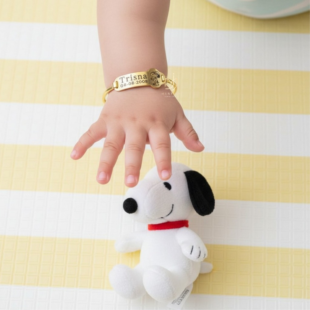 Gelang Adjustable Karakter Snoopy Custom Nama Size Anak-Dewasa Warna Gold & Silver Bonus Gelang Mone