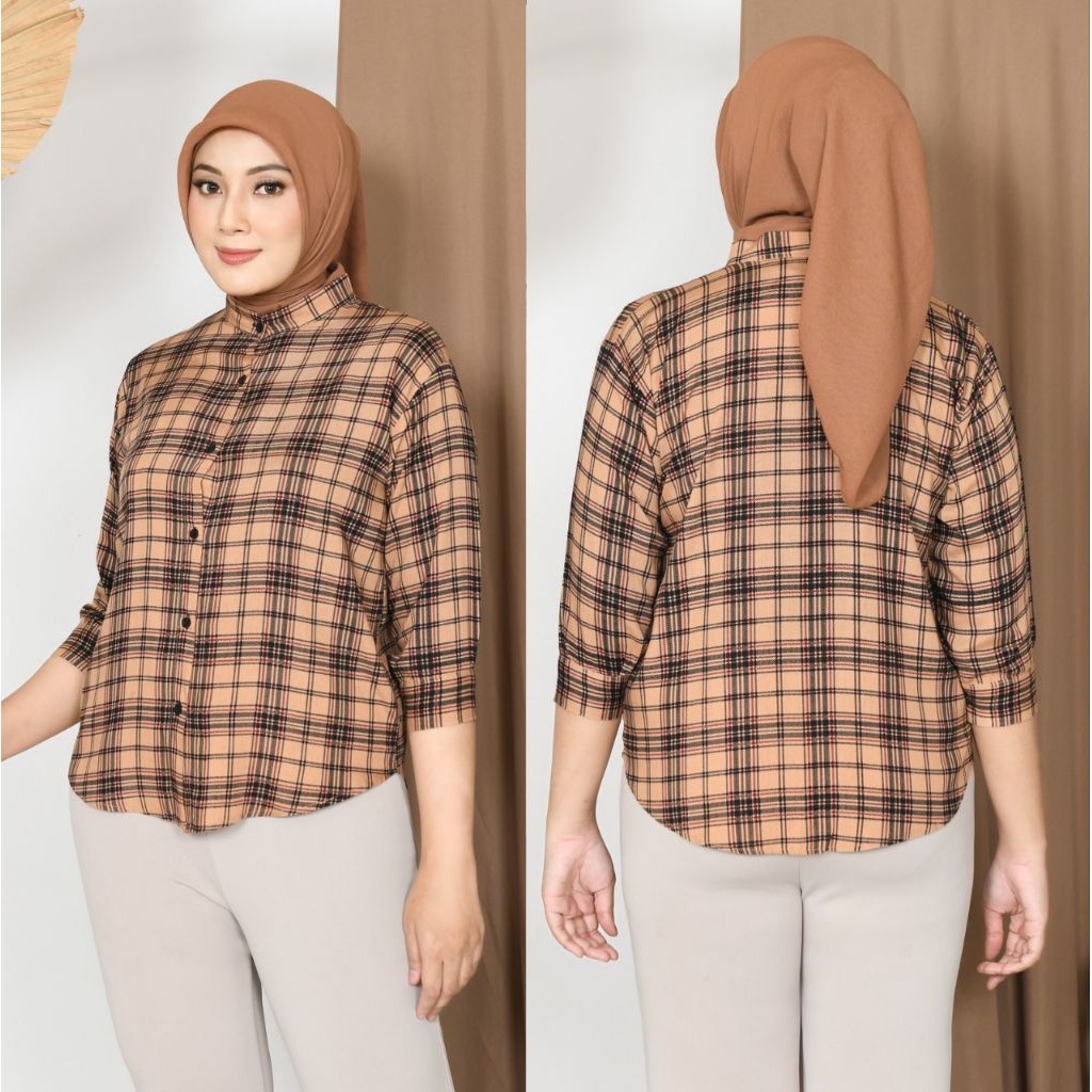 Atasan Wanita Rayon / Kemeja Rayon Motif Salur Kekinian Jumbo