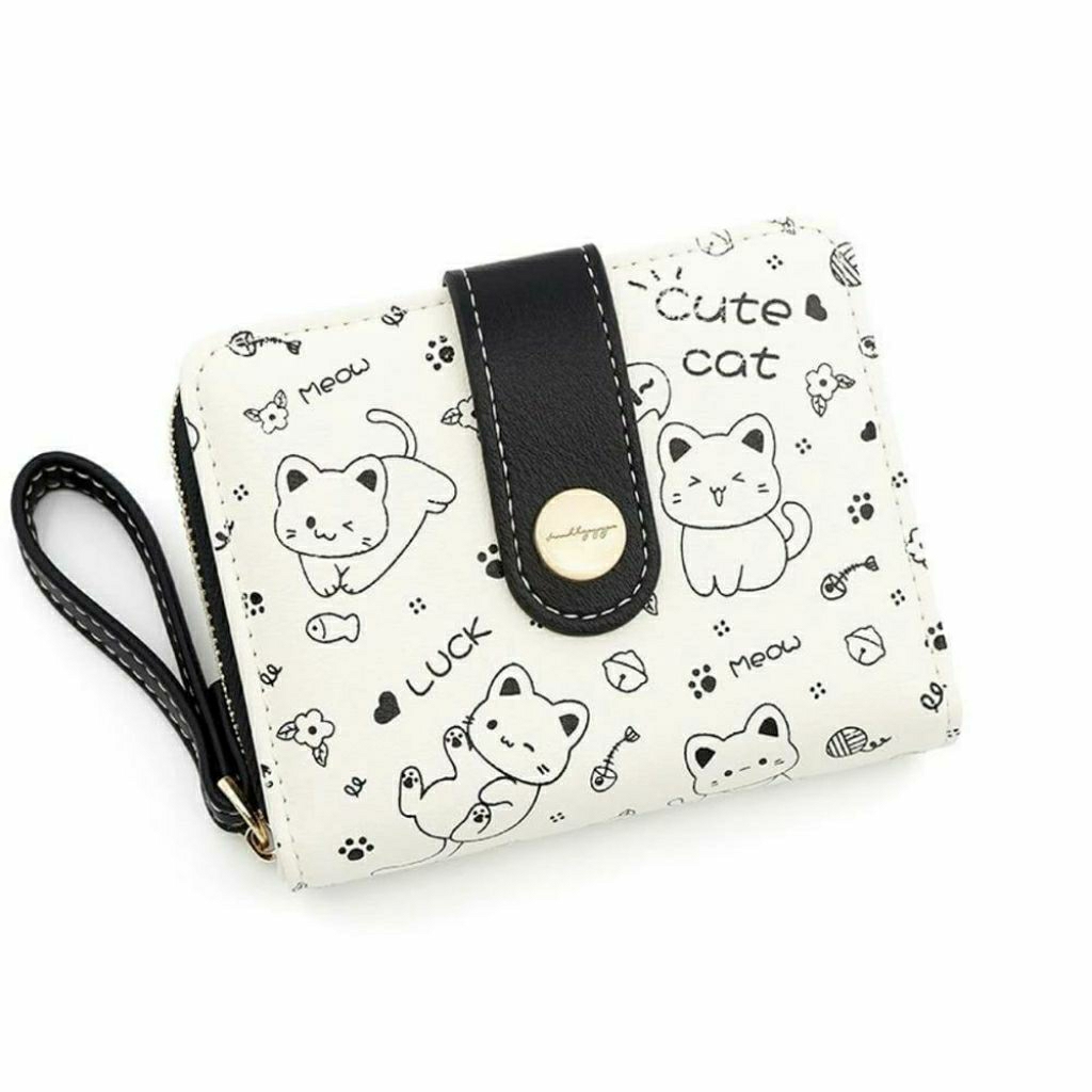 Dompet Wanita Kecil Desain Kucing Lucu, Model Lipat Mini