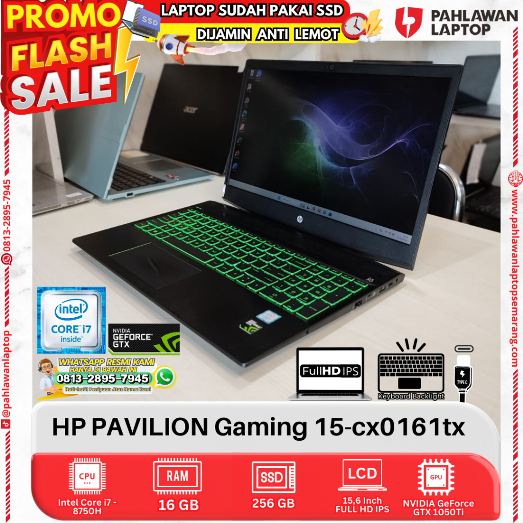 LAPTOP HP PAVILION Gaming 15-cx0161tx Core i7 GEN 8 RAM 16GB SSD 256GB HDD 1TB