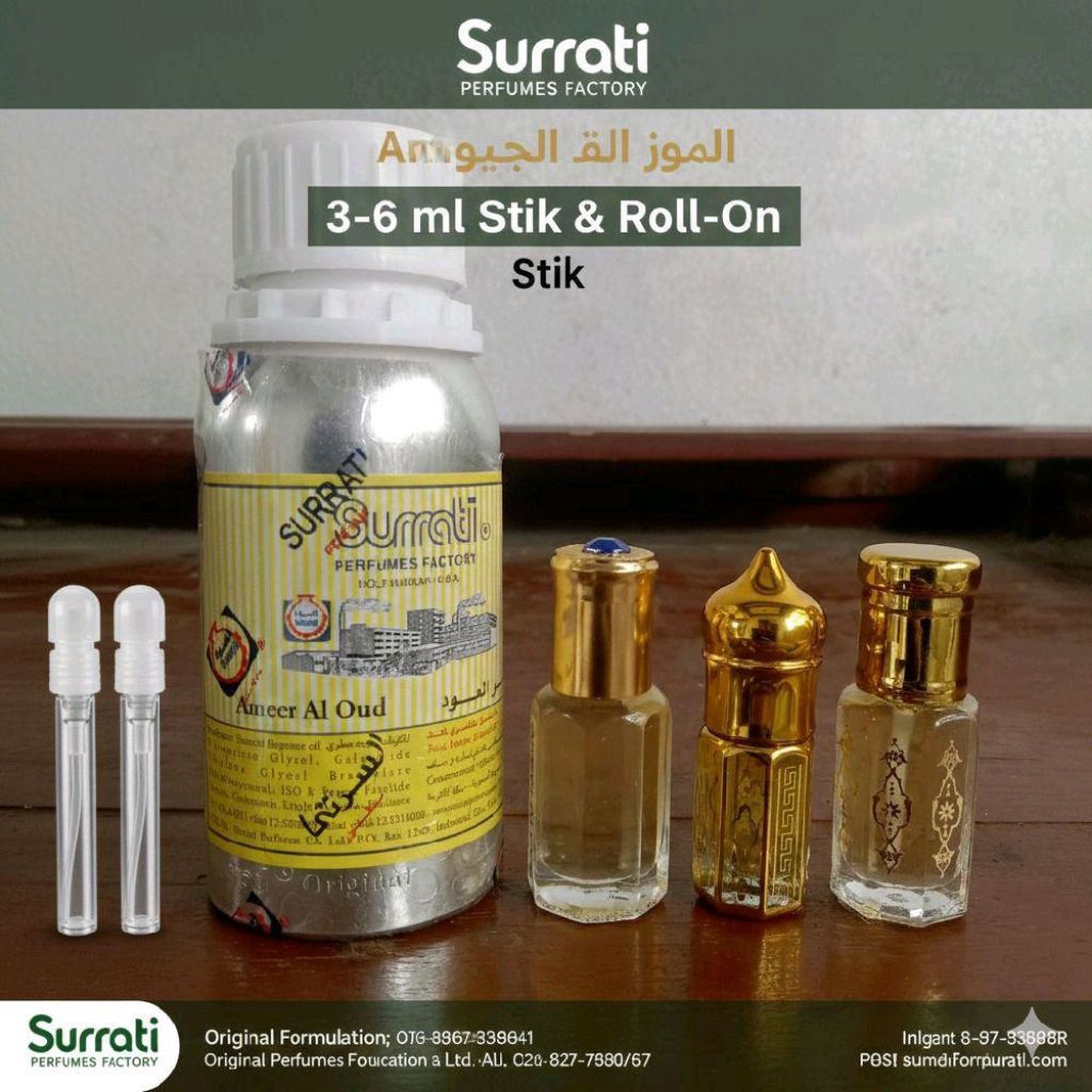 Surrati Ameer Al Oud 3-6 ML Parfum Premium Original 100% NON Alkohol Ketahanan 8-12 Jam Stik & Roll 