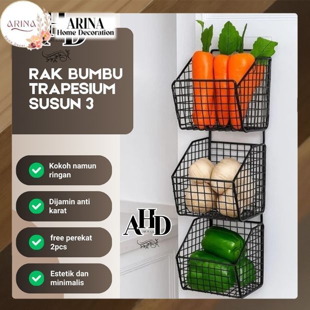 Rak Bumbu Tempel Dinding / keranjang Trapesium susun 3
