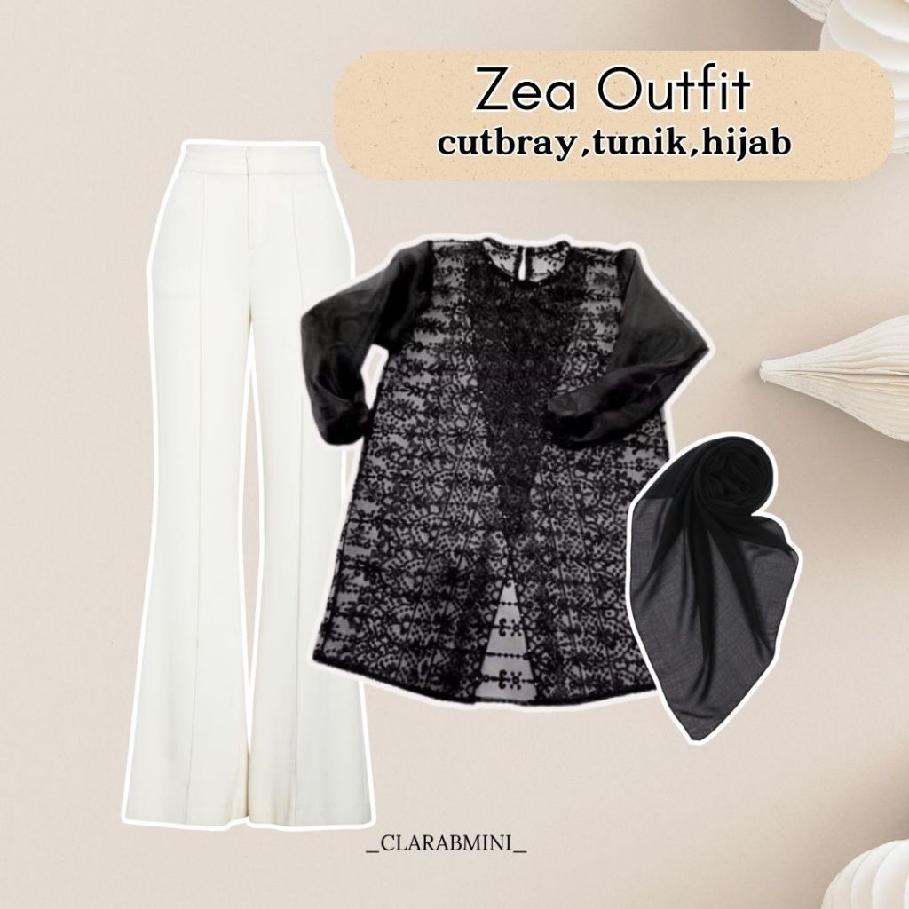 Zea Outfit Brukat 3in1 (Tunik Silang Brukat,Celana cutbray,Hijab) Fashion Brukat Modern brukat Konda
