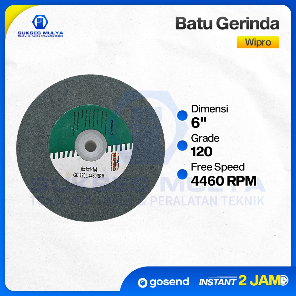 Wipro Batu Gerinda Hijau 6 inch GC120L/ Batu Asah Duduk 6 Inch #120 Grade 120
