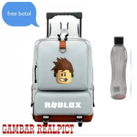 Tas Trolley Anak Roblox Free Botol Minum - Tas Ransel Dorong Roda Anak Sekolah laki-Laki