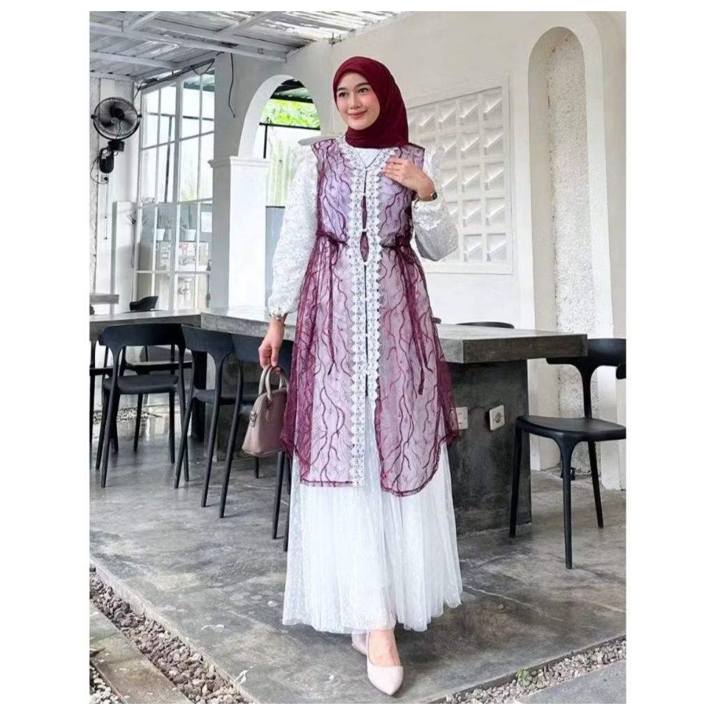 One Set Gamis Lebaran/Gamis Brukat Kondangan Kekinian