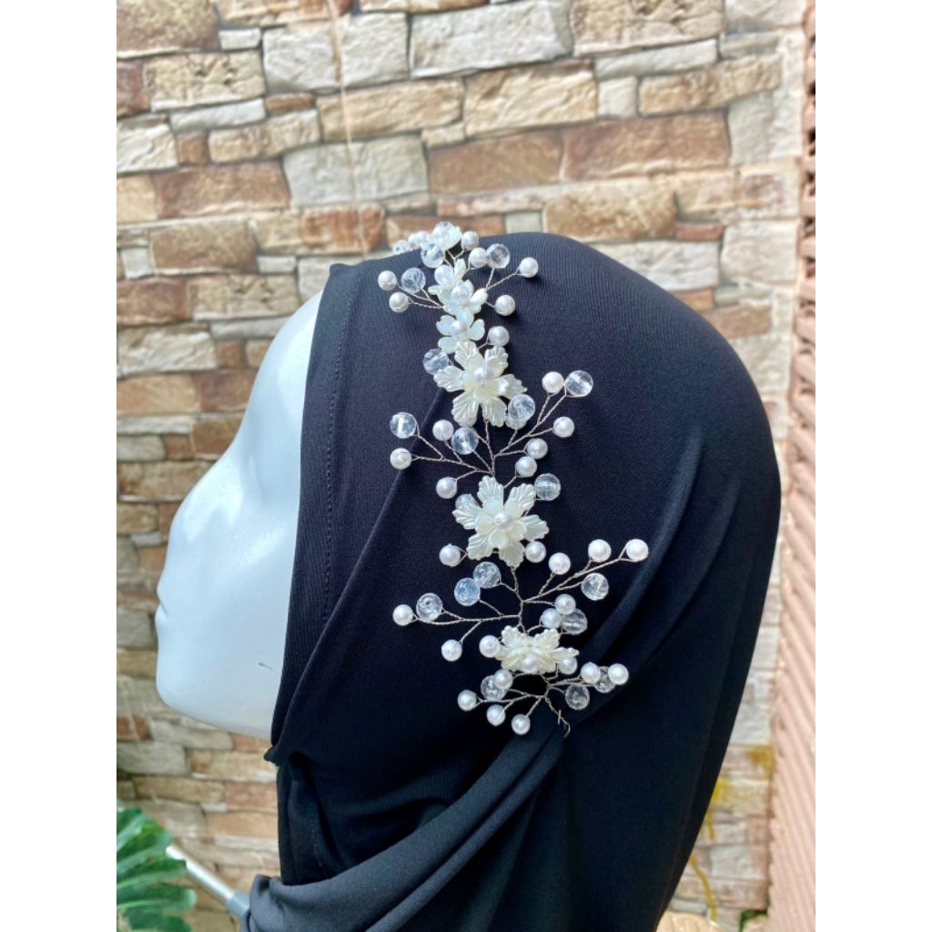 aksesoris kepala/aksesoris hijab mutiara putih rania