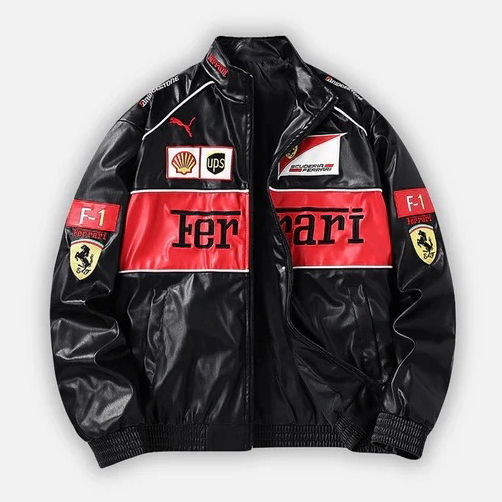 Ferrari F1 Vintage Racing Leather Jacket - Red and Black Edition