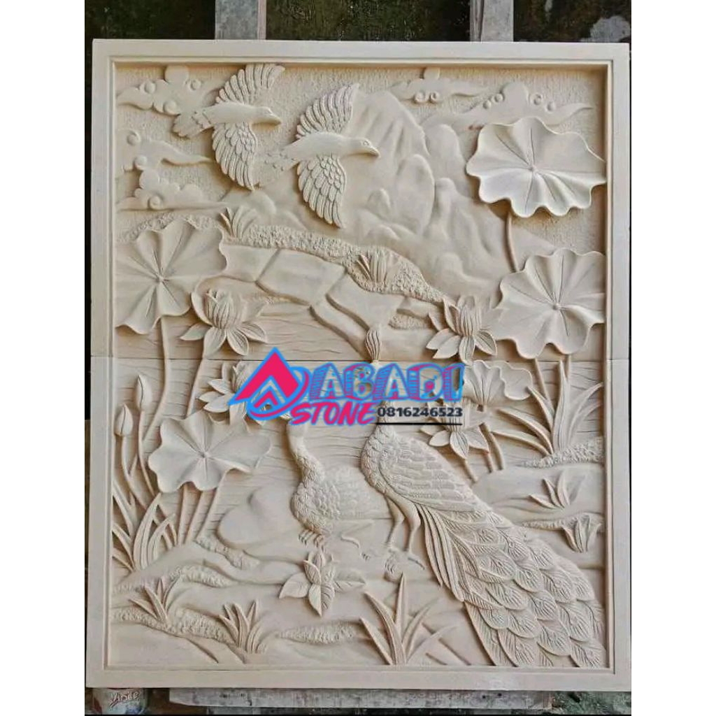 relief merak batu alam batu ukir batu tempel