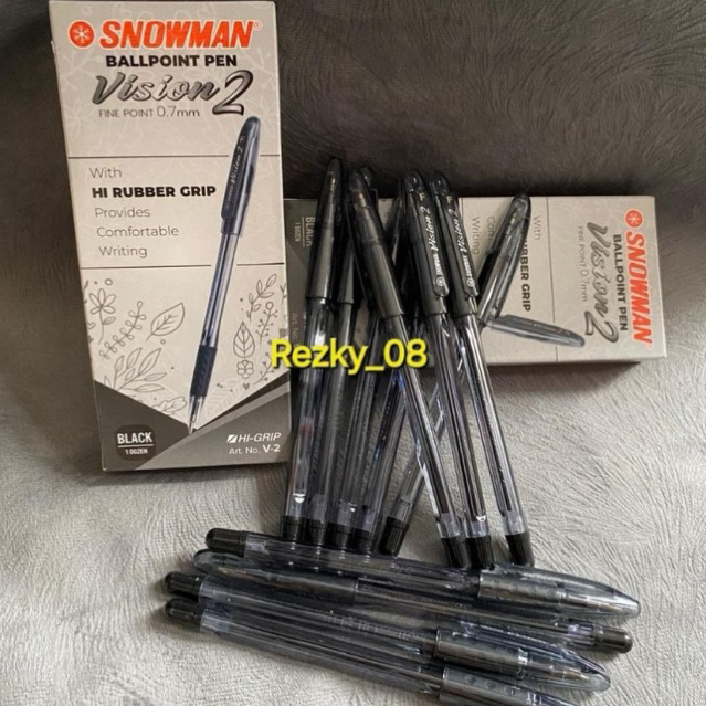 Pulpen snowman V-2 hitam/balpoint snowman standar 1.0 mm perbox isi 12 pcs