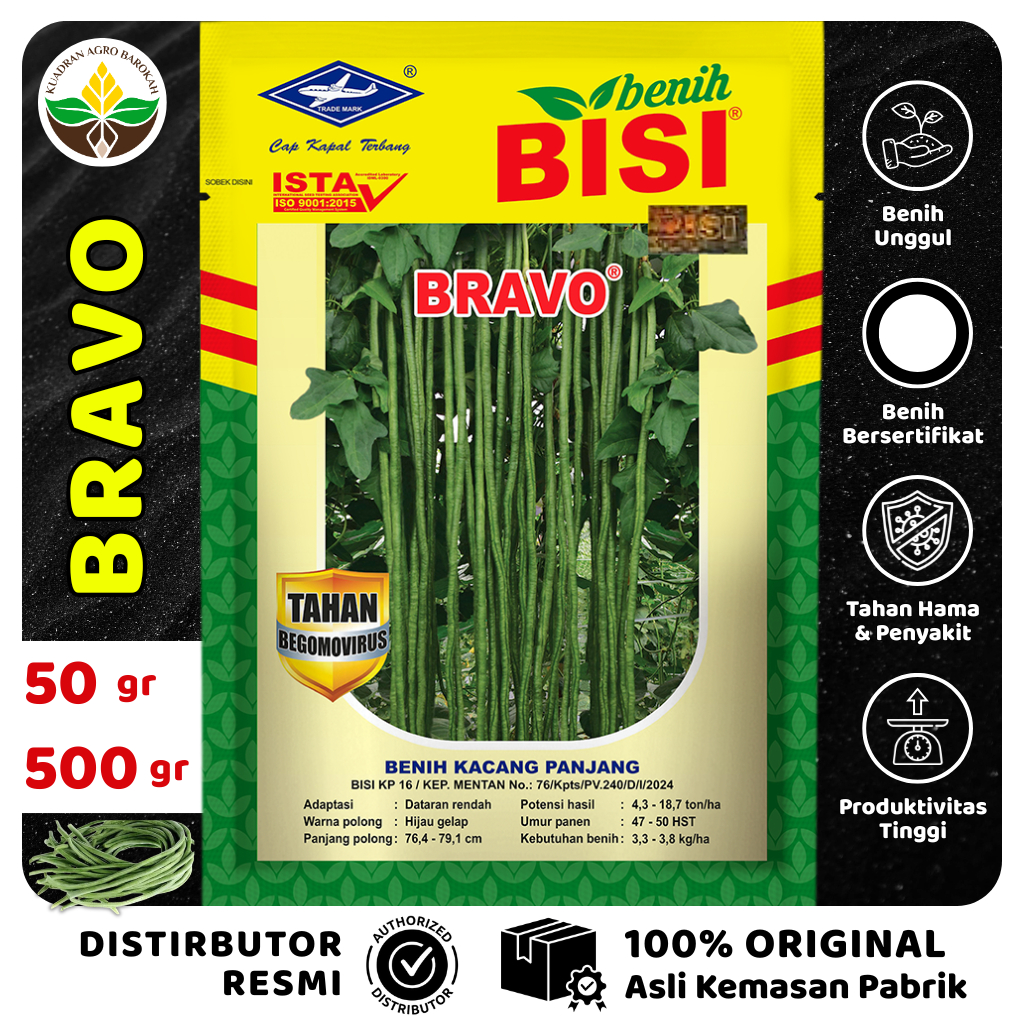 Benih Kacang Panjang BRAVO 50 gr 500 gr - BISI Cap Kapal Terbang