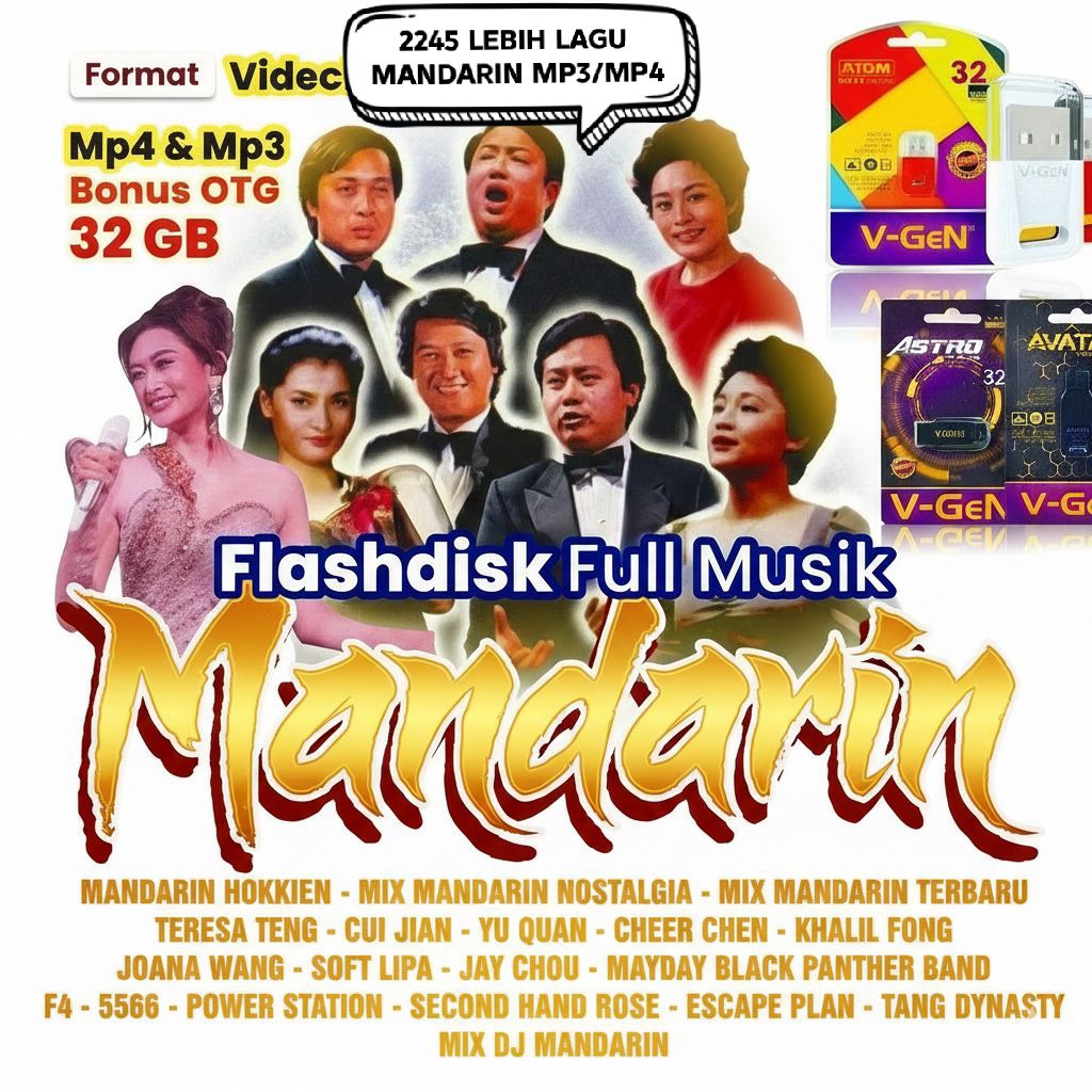 FLASHDISK FULL LAGU MANDARIN 32GB 2240+ LEBIH LAGU MP3/MP4 AUDIO/VIDEO