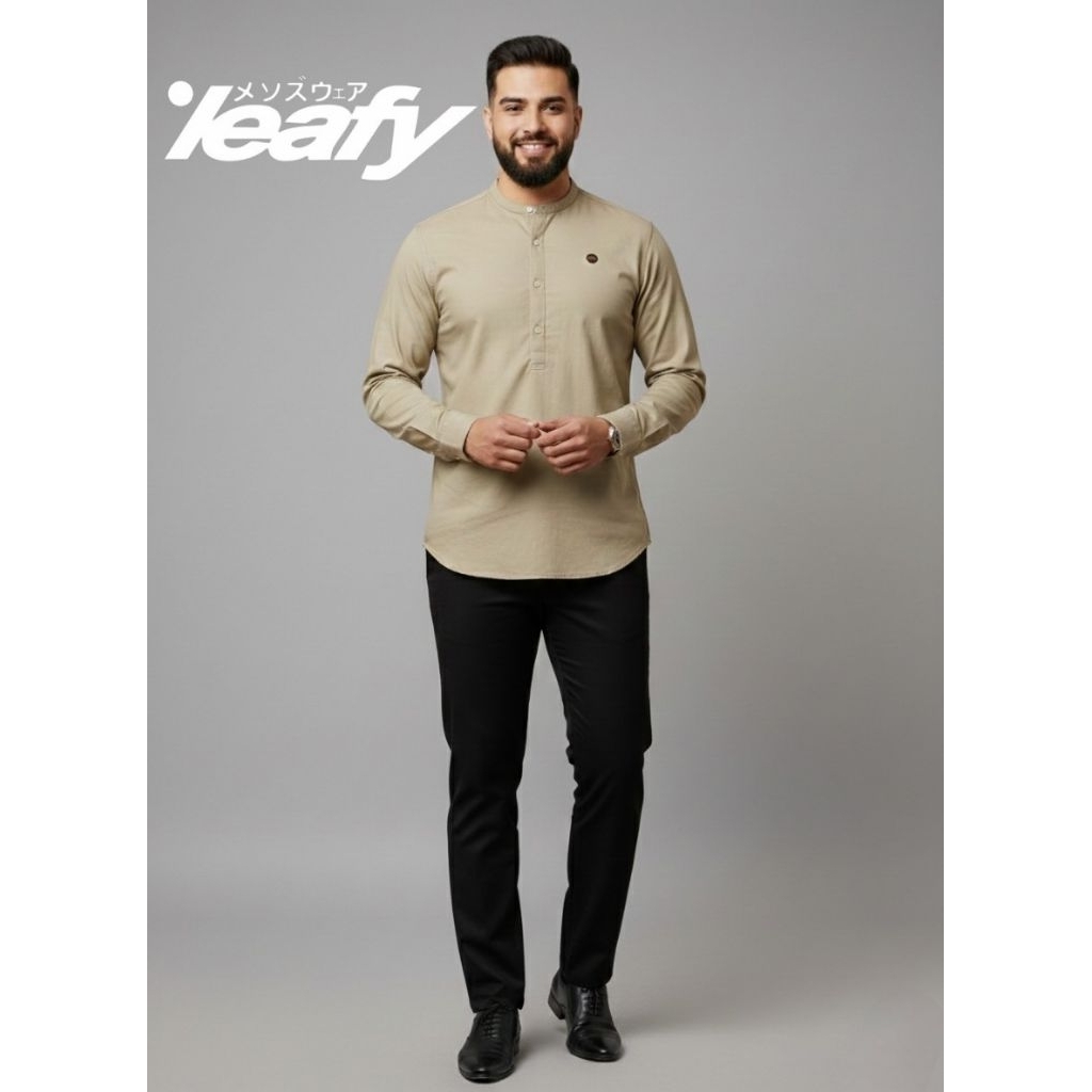 Kemeja koko pria LEAFY kemeja sanghai lengan panjang kemeja koko laki-laki kerah sanghai pria