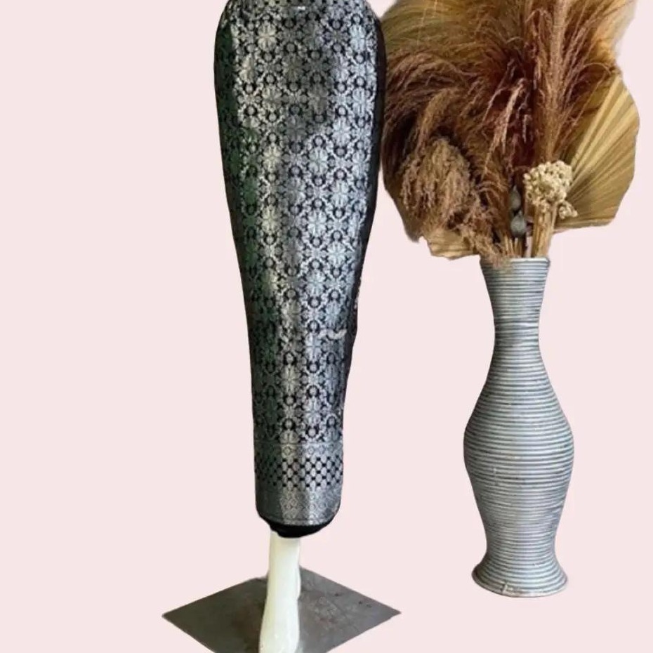 Rok Wanita Model Span/Plisket Instan Langsung Pakai Bahan Tenun Songket Warna Hitam Silver