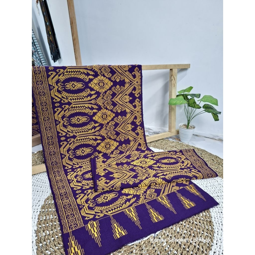 KAIN TENUN SONGKET ASLI LOMBOK MOTIF JOKOWI UNGU