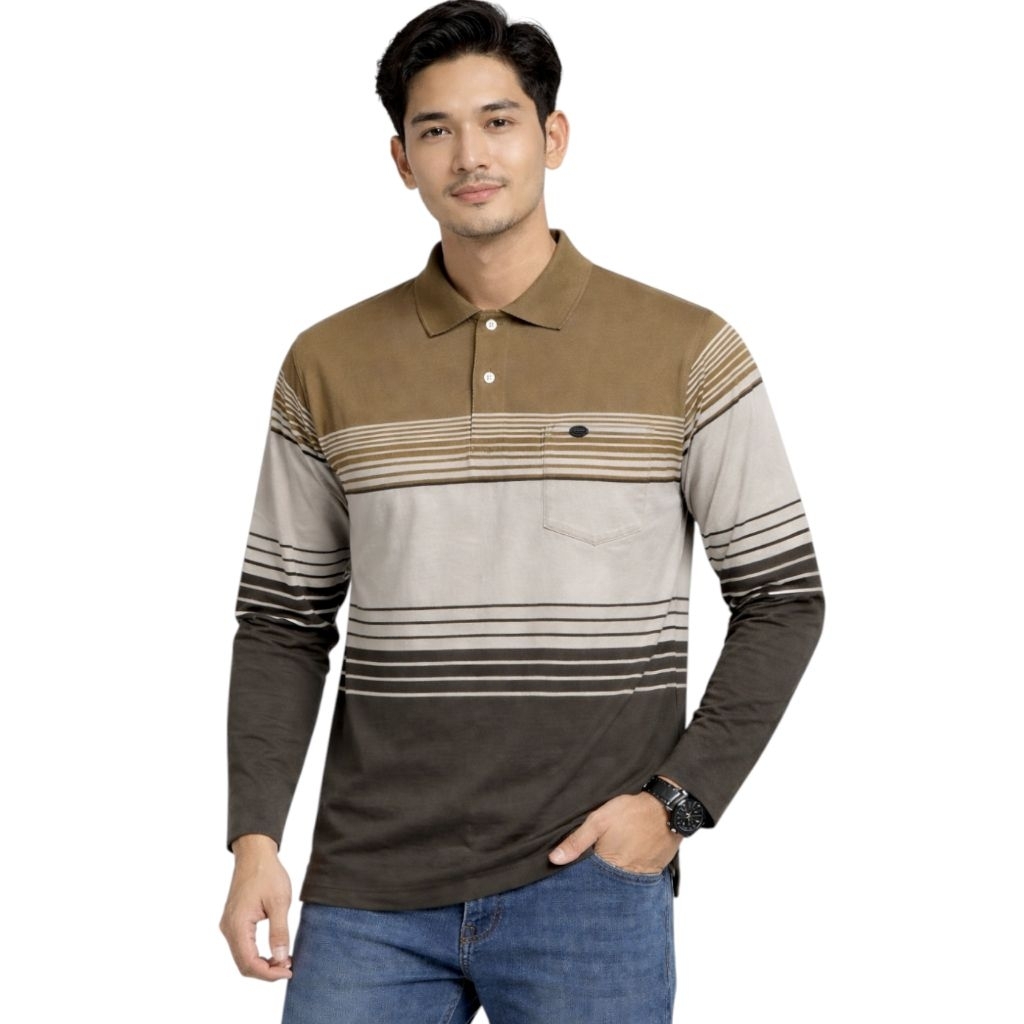 Kaos Kerah Salur saku pria dewasa Lengan Panjang OCEAN BEACH SIZE M L XL